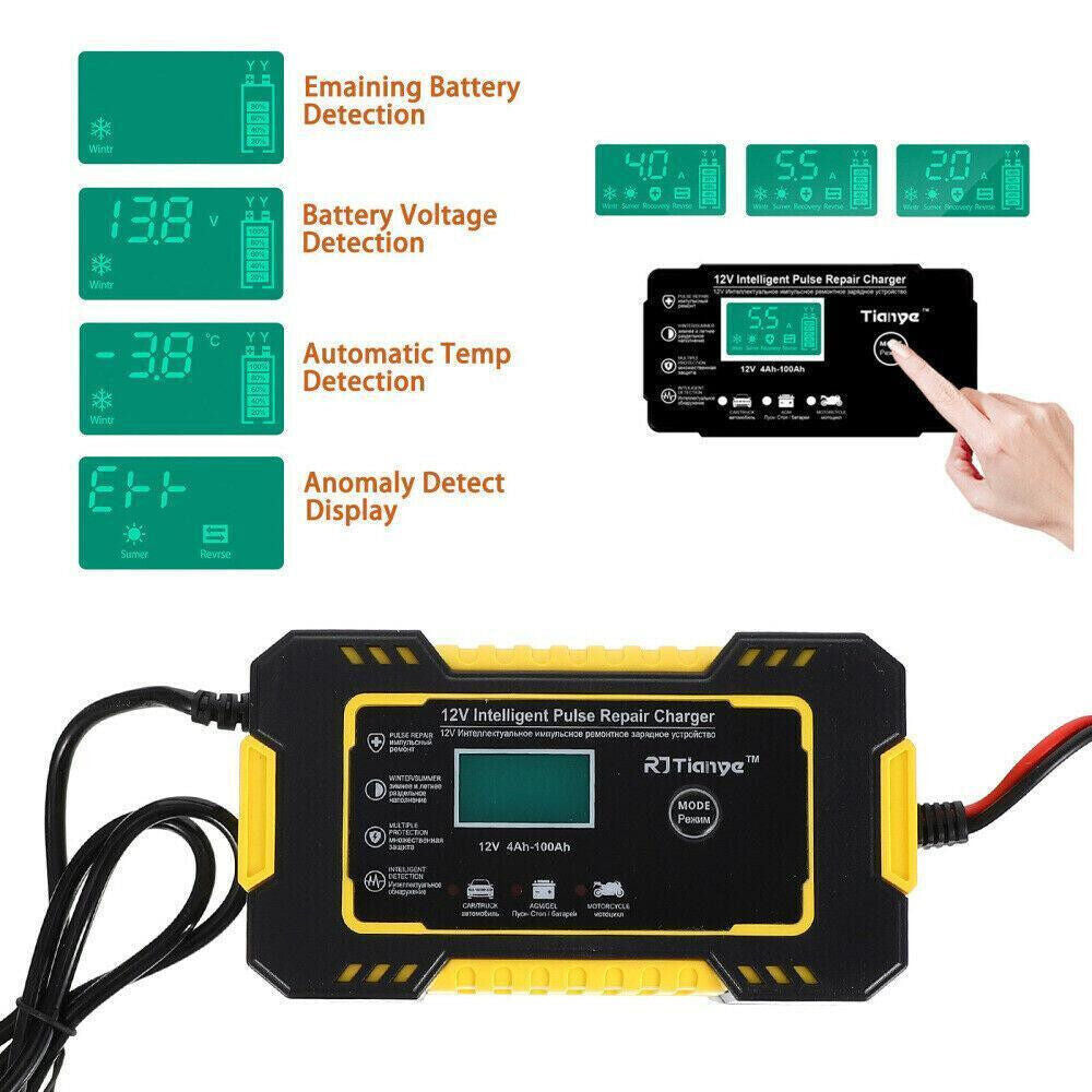 Chargeur De Batterie Voiture Intelligent 12V Écran LCD Moto Camion Charge Rapide