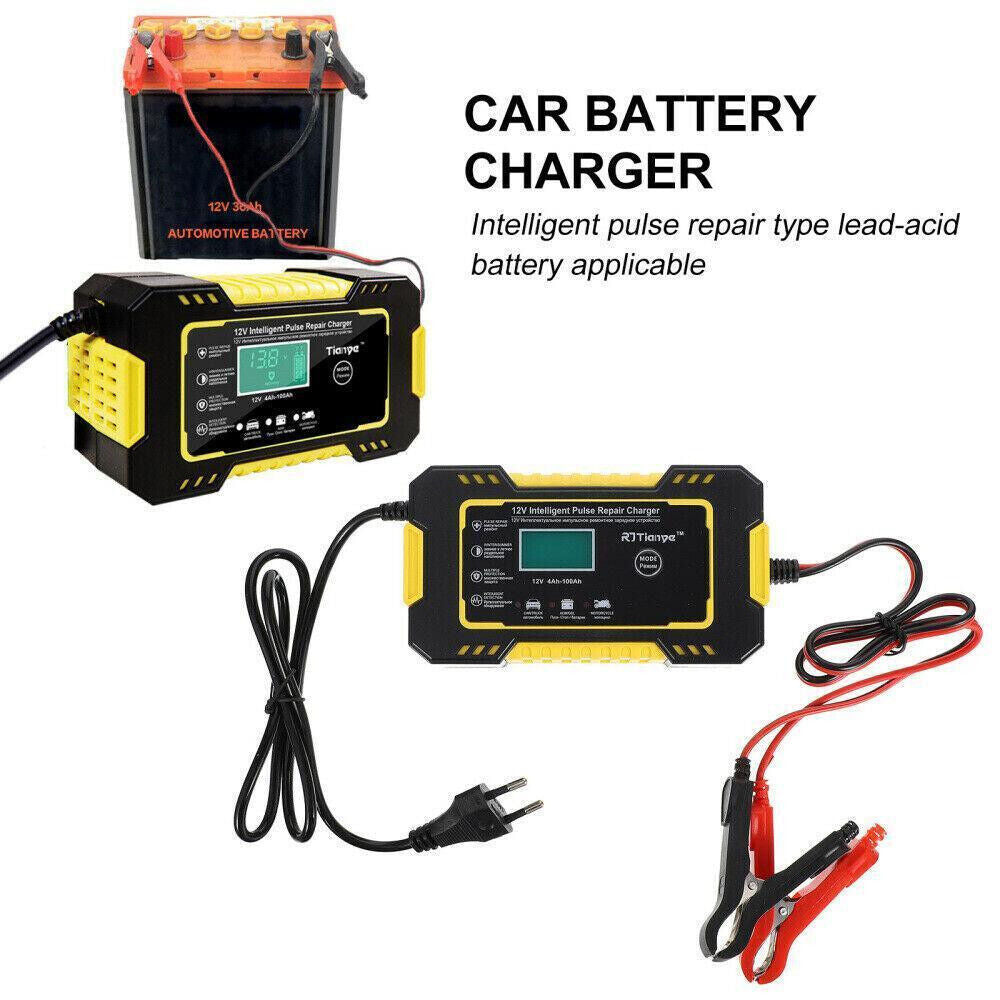 Chargeur De Batterie Voiture Intelligent 12V Écran LCD Moto Camion Charge Rapide