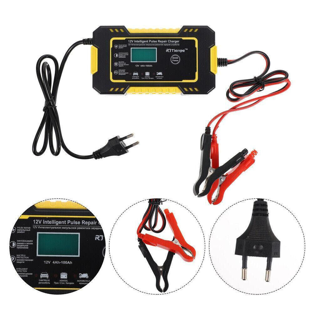 Chargeur De Batterie Voiture Intelligent 12V Écran LCD Moto Camion Charge Rapide